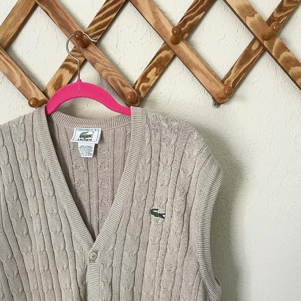 Vintage Lacoste Beige Cableknit Sweater Vest M